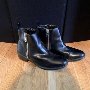 Black leather ankle boots
